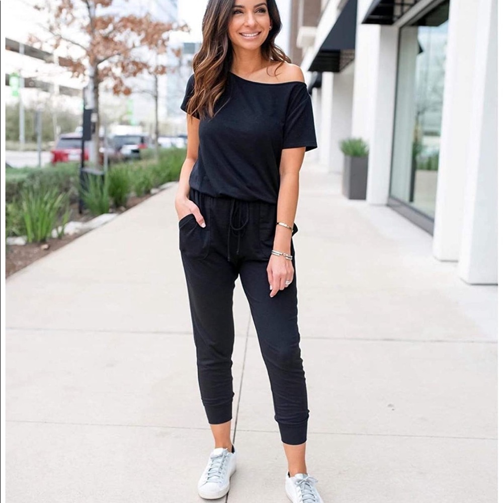 PRETTYGARDEN off the shoulder jumpsuit.